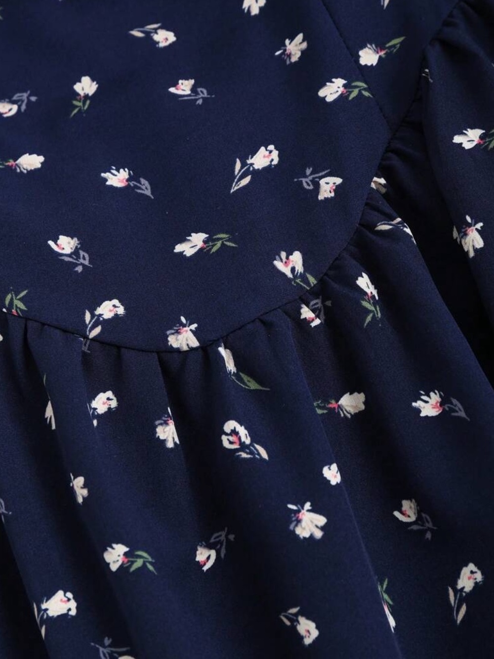 Navy Floral Puff-Sleeve Midi Dress - Picture 4 of 5